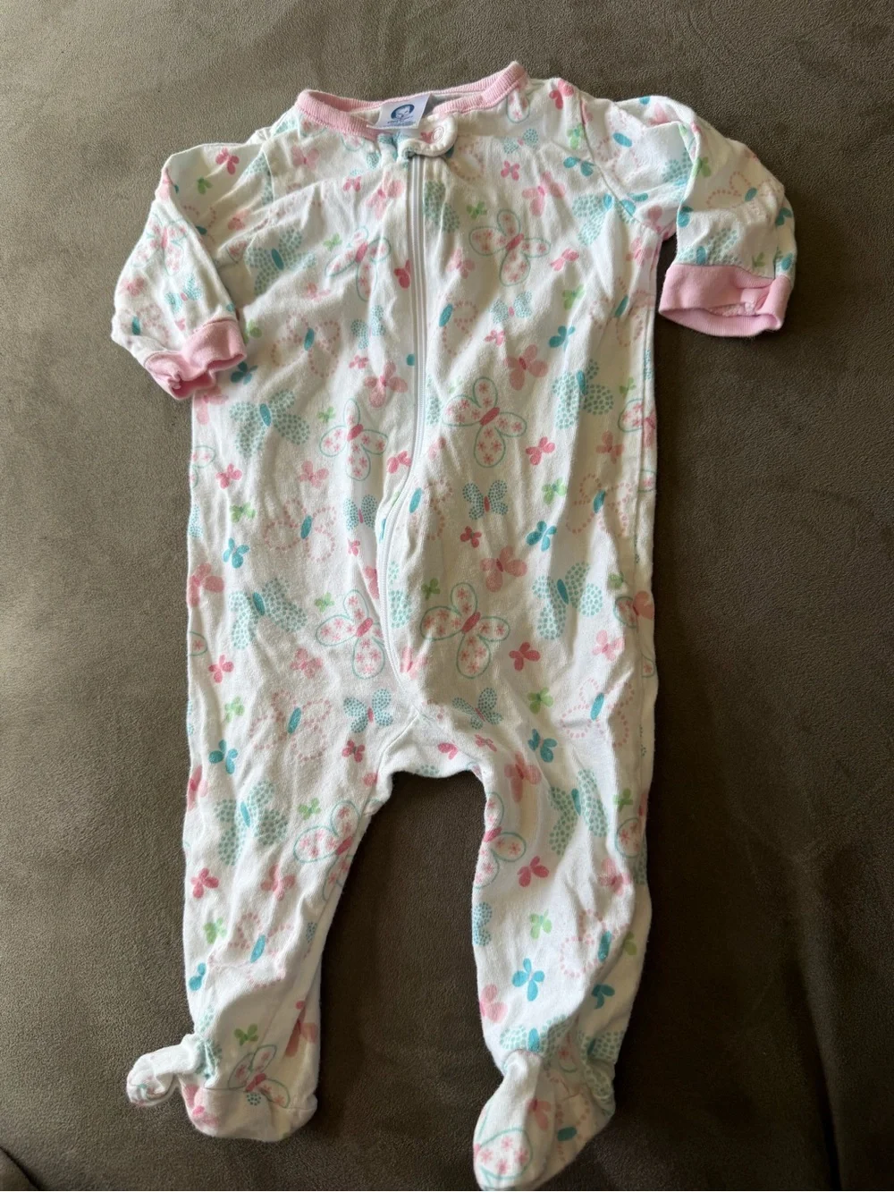 Gerber White Footed One-Piece with Pink Trim & Pastel Butterfly Print Free🎉